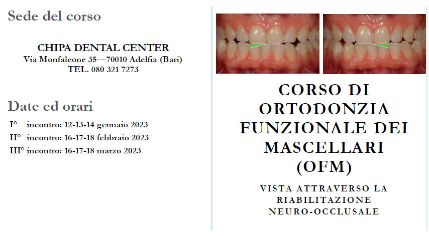 CORSO BASE TEORICO-PRATICO DI ORTOPEDIA FUNZIONALE DEI MASCELLARI (OFM)